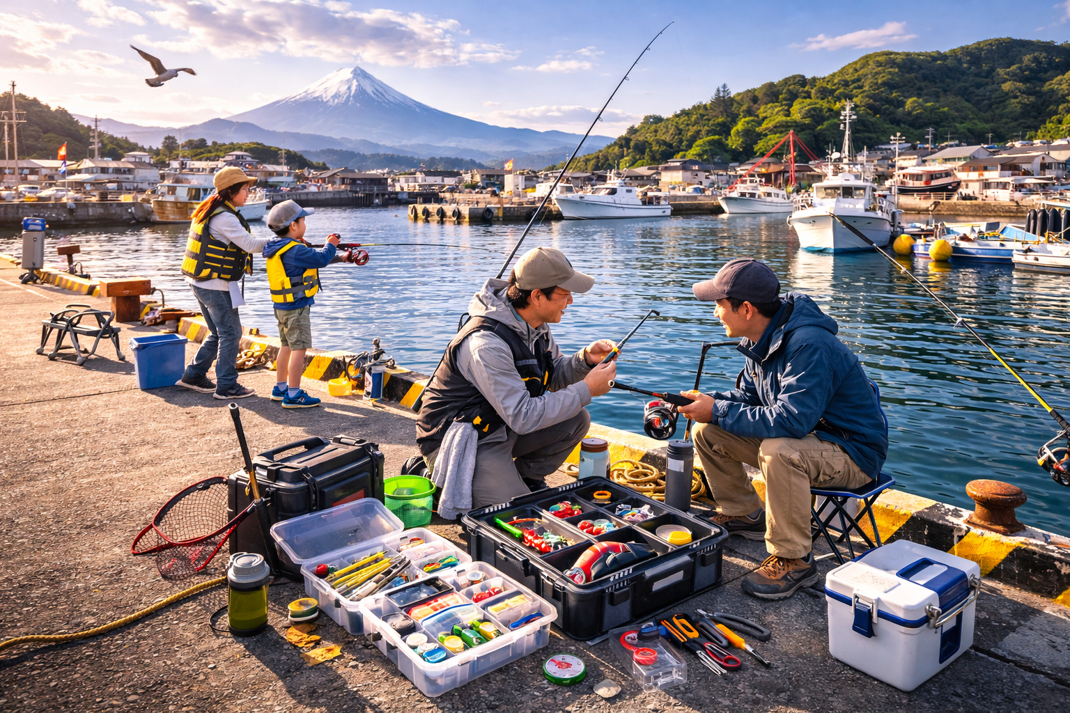 日本の釣り道具とタックルボックス